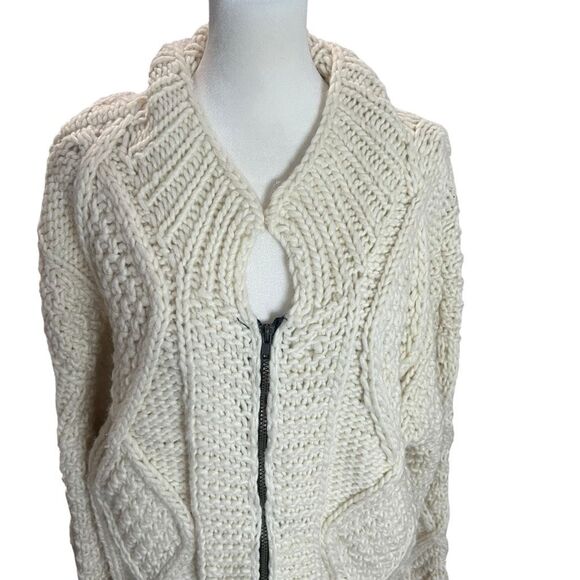 VTG Handmade Wool Fisherman Zip Sweater Unisex L/XL Chunky Knit Aran Cardigan - Picture 5 of 9